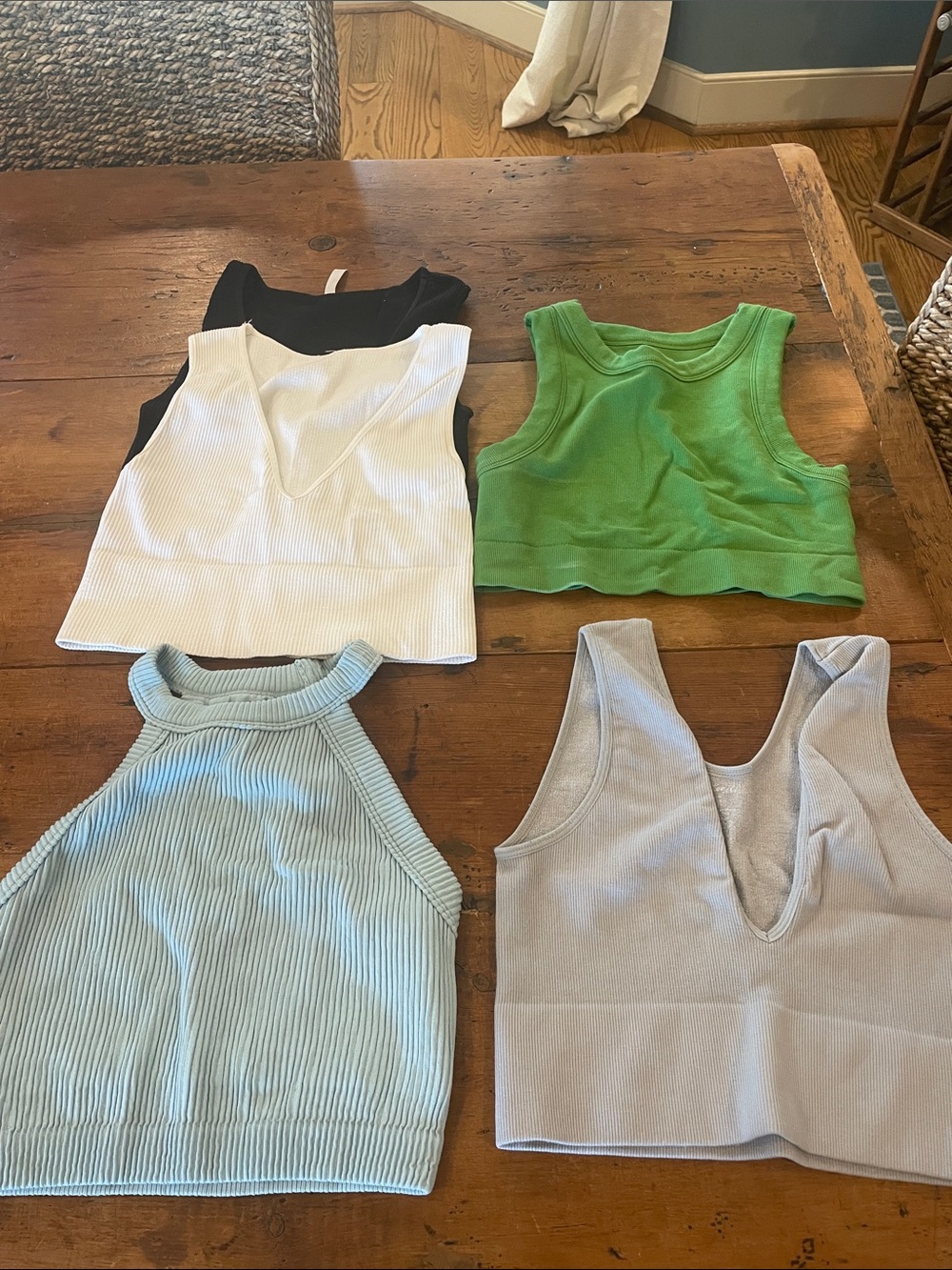Women’s Ribbed Crop Tank Top - White, Black, Green, Light Blue, Gray. set of 5